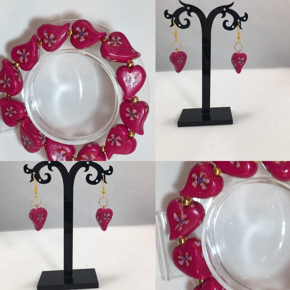 Handmade Polymer Clay Beaded Bracelet and Earrings